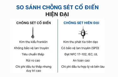 So sánh chống sét cổ điển& hiện đại